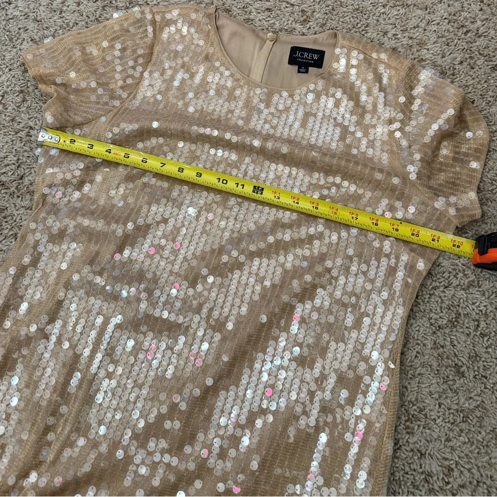 J. Crew Sequin short-sleeve slip dress in gold cream size 16
